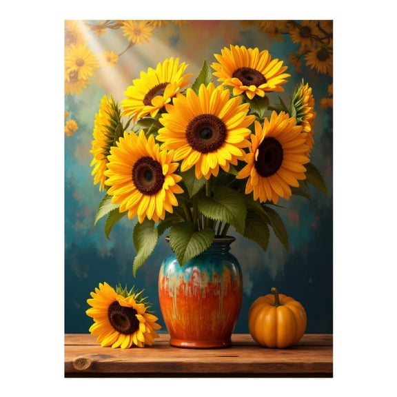 Diamond Art Kit for Adults, Sunflowers Vase Pumpkin Tableau Diamond Painting for Adults Beginners, DIY Diamond Art Painting Kits, 5D Diamond Painting Crafts for Home Decor 12x16 Frameless