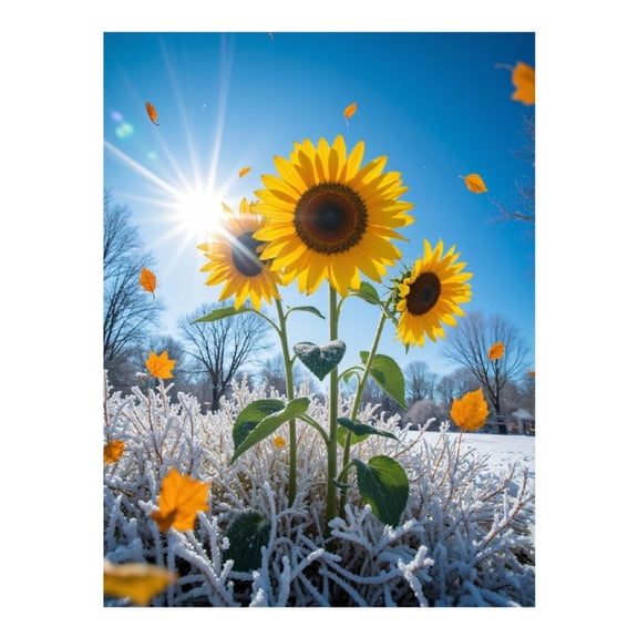 Diamond Art Kit for Adults, Sunflowers Winter Fusion Scene Diamond Painting for Adults Beginners, DIY Diamond Art Painting Kits, 5D Diamond Painting Crafts for Home Decor 12x16 Frameless