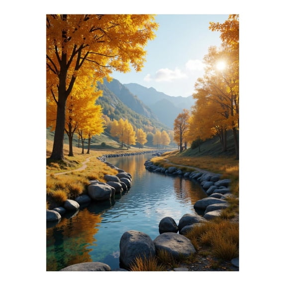 Diamond Art Kit for Adults, Sunlit Autumn River Landscape Diamond Painting for Adults Beginners, 5D DIY Diamond Art Painting Kits, Colorful Diamond Painting Craft for Home Decor 12x16
