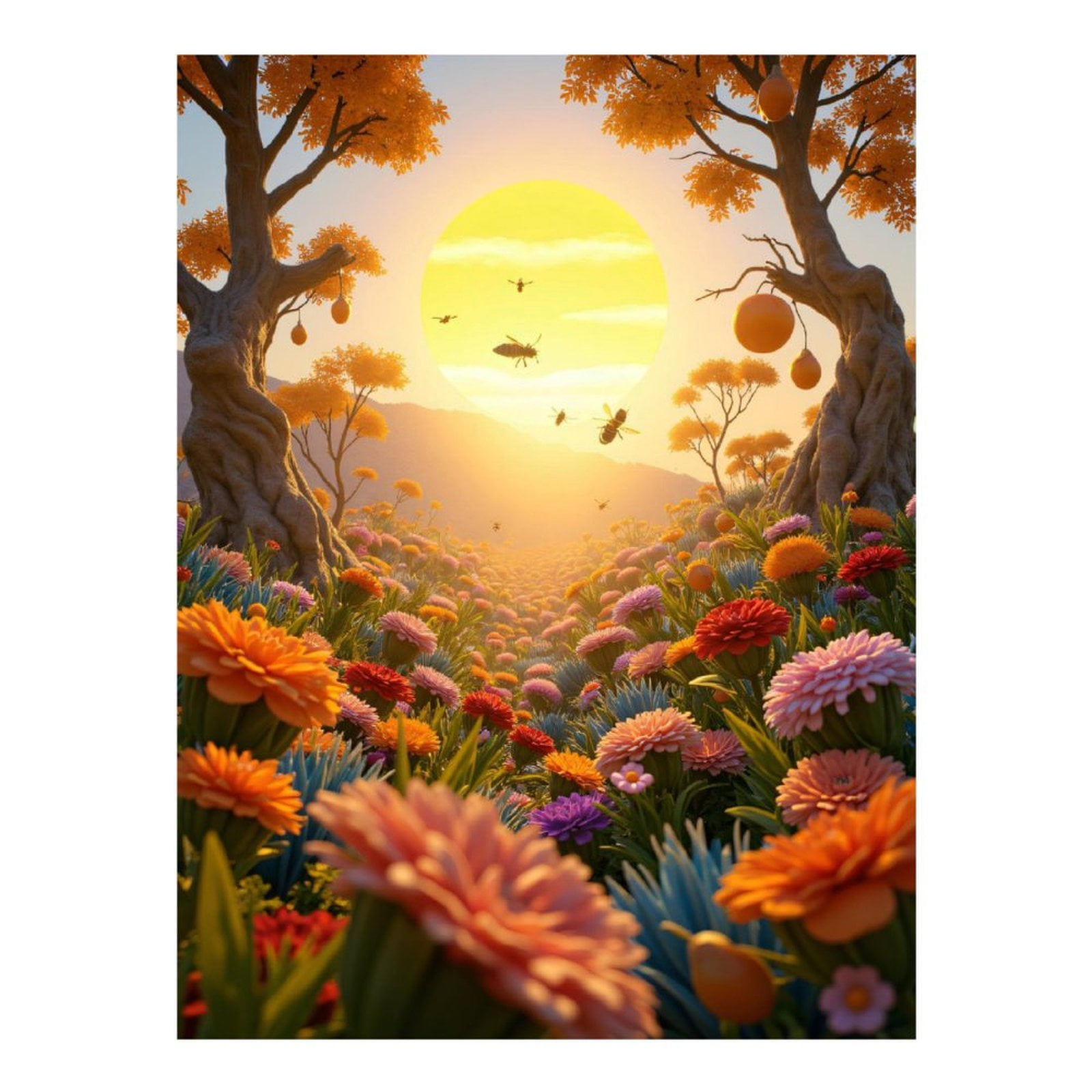 Diamond Art Kit for Adults, Sunlit Garden Bees Blossom Path Diamond Painting for Adults Beginners, DIY Diamond Art Painting Kits, 5D Diamond Painting Crafts for Home Decor 12x16 Frameless