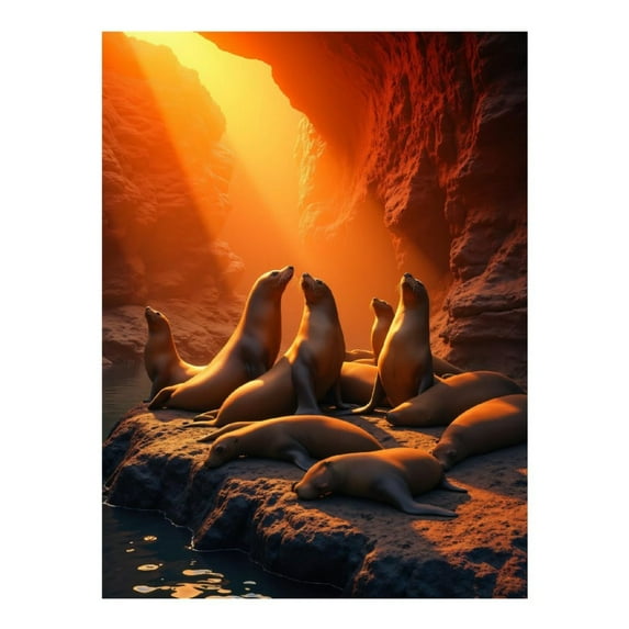 Diamond Art Kit for Adults, Sunlit Seals on Rocky Shore Diamond Painting for Adults Beginners, DIY Diamond Art Painting Kits, 5D Diamond Painting Crafts for Home Decor 12x16 Frameless