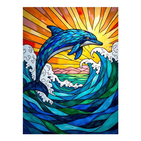 Diamond Art Kit for Adults, Sunrise Dolphin Waves Art Diamond Painting for Adults Beginners, 5D DIY Diamond Art Painting Kits, Colorful Diamond Painting Craft for Home Decor 12x16