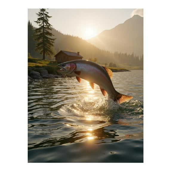 Diamond Art Kit for Adults, Sunrise Jumping Fish Serenity Diamond Painting for Adults Beginners, 5D DIY Diamond Art Painting Kits, Colorful Diamond Painting Craft for Home Decor 12x16