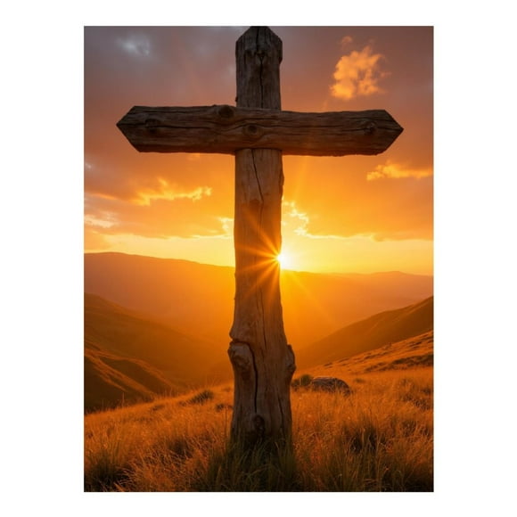 Diamond Art Kit for Adults, Sunrise Over Wooden Cross Landscape Diamond Painting for Adults Beginners, DIY Diamond Art Painting Kits, 5D Diamond Painting Crafts for Home Decor 12x16 Frameless