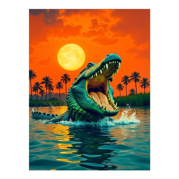 Diamond Art Kit for Adults, Sunset Alligator Water Splashing Diamond Painting for Adults Beginners, 5D DIY Diamond Art Painting Kits, Colorful Diamond Painting Craft for Home Decor 12x16
