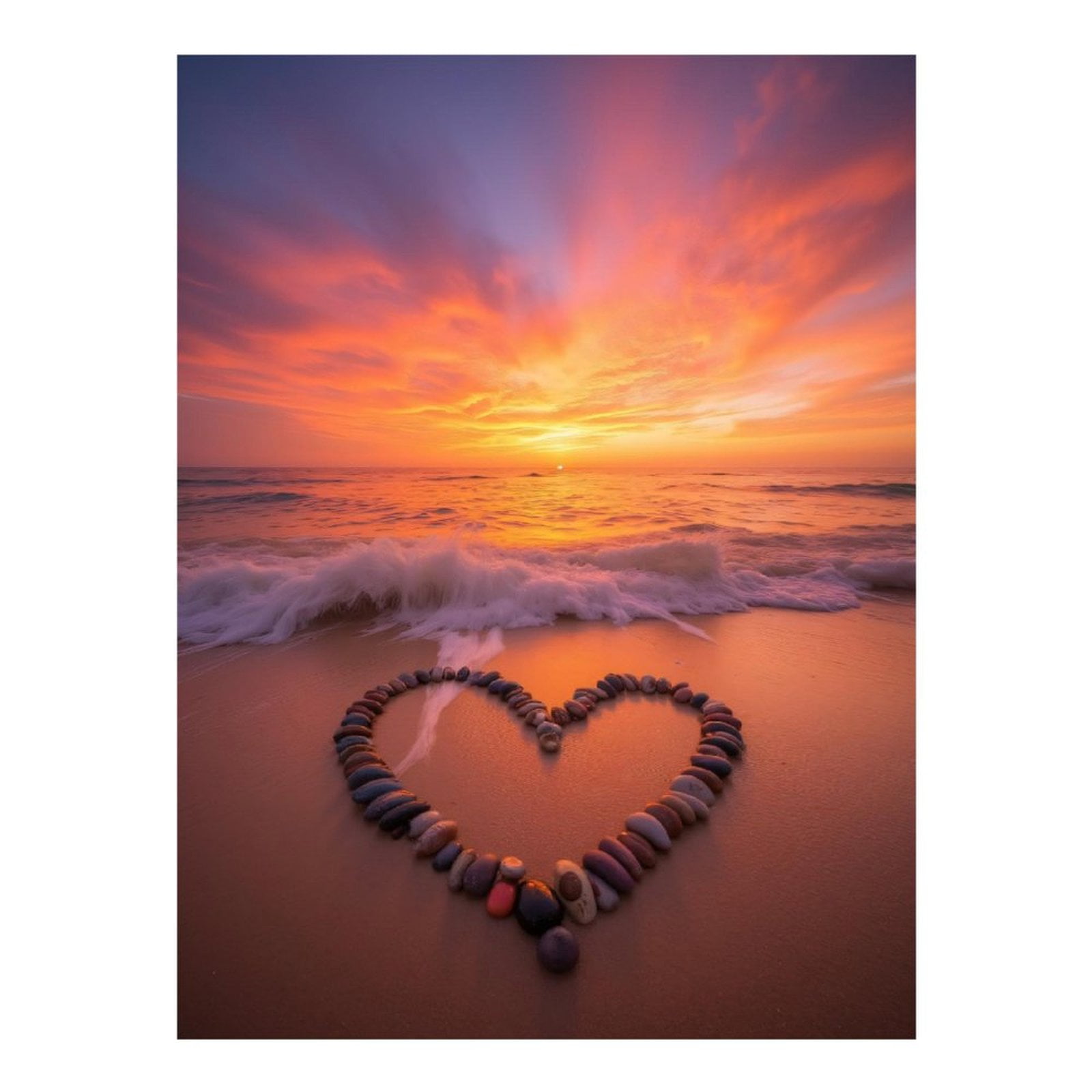 Diamond Art Kit for Adults, Sunset Beach Heart Stones Scene Diamond Painting for Adults Beginners, DIY Diamond Art Painting Kits, 5D Diamond Painting Crafts for Home Decor 12x16 Frameless