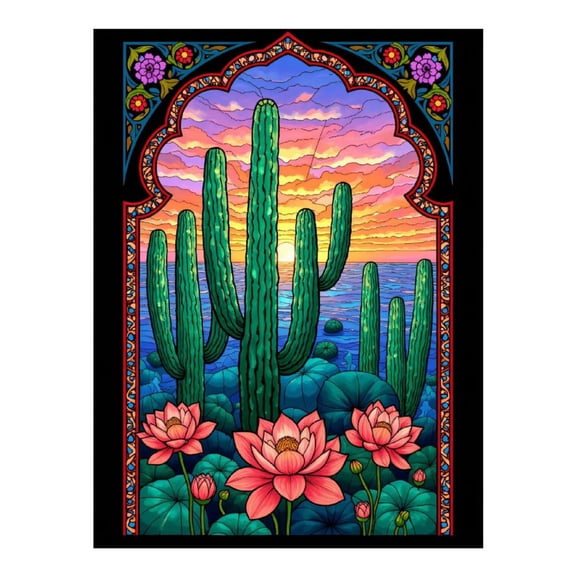Diamond Art Kit for Adults, Sunset Cactus Lotus Art Deco Diamond Painting for Adults Beginners, DIY Diamond Art Painting Kits, 5D Diamond Painting Crafts for Home Decor 12x16 Frameless