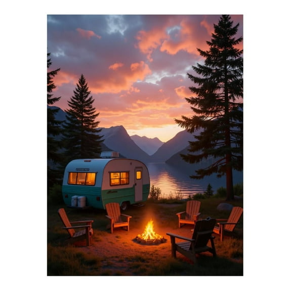 Diamond Art Kit for Adults, Sunset Campfire Lakeside Escape Diamond Painting for Adults Beginners, DIY Diamond Art Painting Kits, 5D Diamond Painting Crafts for Home Decor 12x16 Frameless