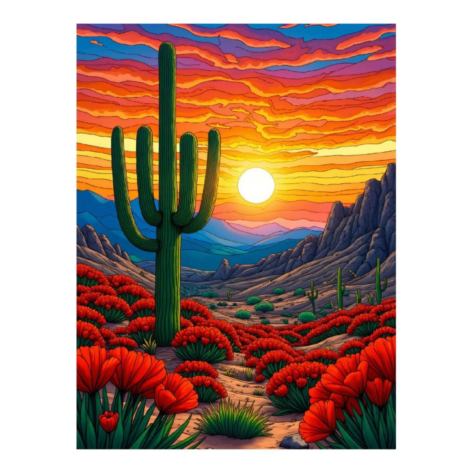 Diamond Art Kit for Adults, Sunset Desert Landscape Blossoms Diamond Painting for Adults Beginners, DIY Diamond Art Painting Kits, 5D Diamond Painting Crafts for Home Decor 12x16 Frameless
