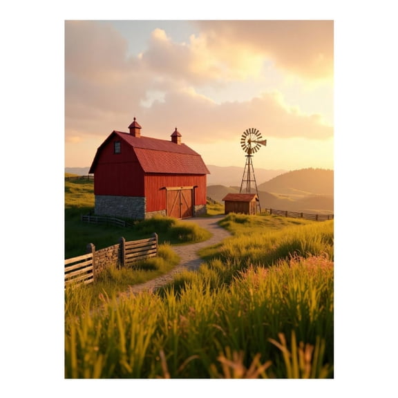 Diamond Art Kit for Adults, Sunset Farm With Rustic Barn Diamond Painting for Adults Beginners, DIY Diamond Art Painting Kits, 5D Diamond Painting Crafts for Home Decor 12x16 Frameless