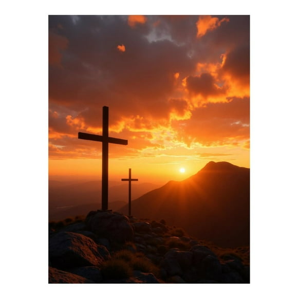 Diamond Art Kit for Adults, Sunset Mountain Crosses Landscape Diamond Painting for Adults Beginners, DIY Diamond Art Painting Kits, 5D Diamond Painting Crafts for Home Decor 12x16 Frameless