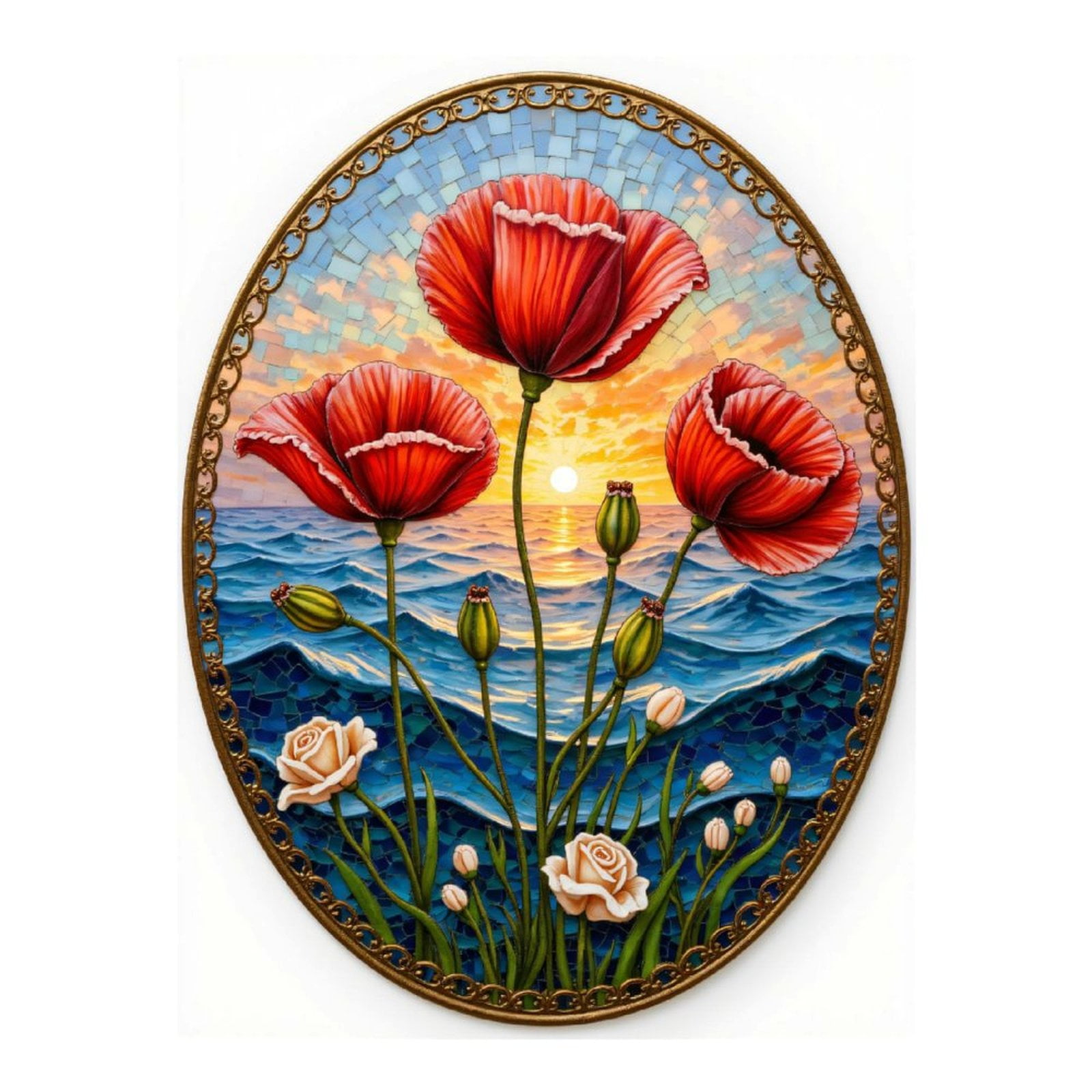 Diamond Art Kit for Adults, Sunset Ocean Floral Mosaic Art Diamond Painting for Adults Beginners, DIY Diamond Art Painting Kits, 5D Diamond Painting Crafts for Home Decor 12x16 Frameless