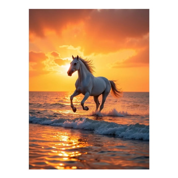 Diamond Art Kit for Adults, Sunset Ocean Horse Run Diamond Painting for Adults Beginners, 5D DIY Diamond Art Painting Kits, Colorful Diamond Painting Craft for Home Decor 12x16