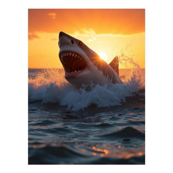 Diamond Art Kit for Adults, Sunset Ocean Shark Splashing Diamond Painting for Adults Beginners, 5D DIY Diamond Art Painting Kits, Colorful Diamond Painting Craft for Home Decor 12x16