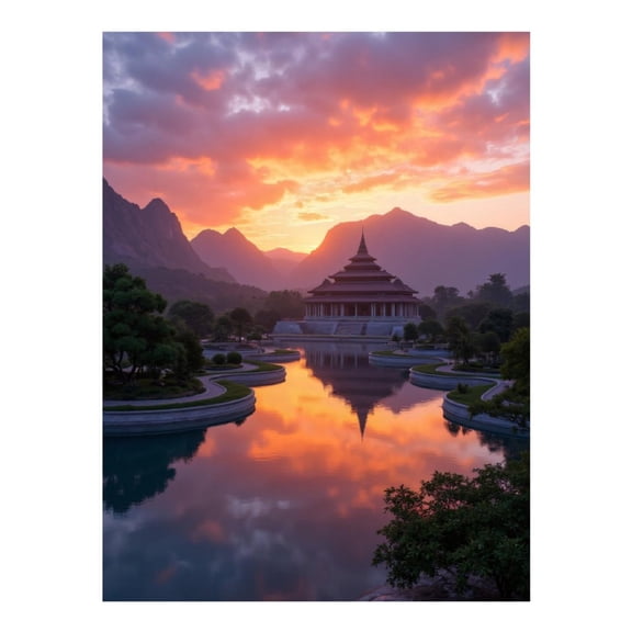 Diamond Art Kit for Adults, Sunset Temple Reflections Tranquil Waters Diamond Painting for Adults Beginners, 5D DIY Diamond Art Painting Kits, Colorful Diamond Painting Craft for Home Decor 12x16