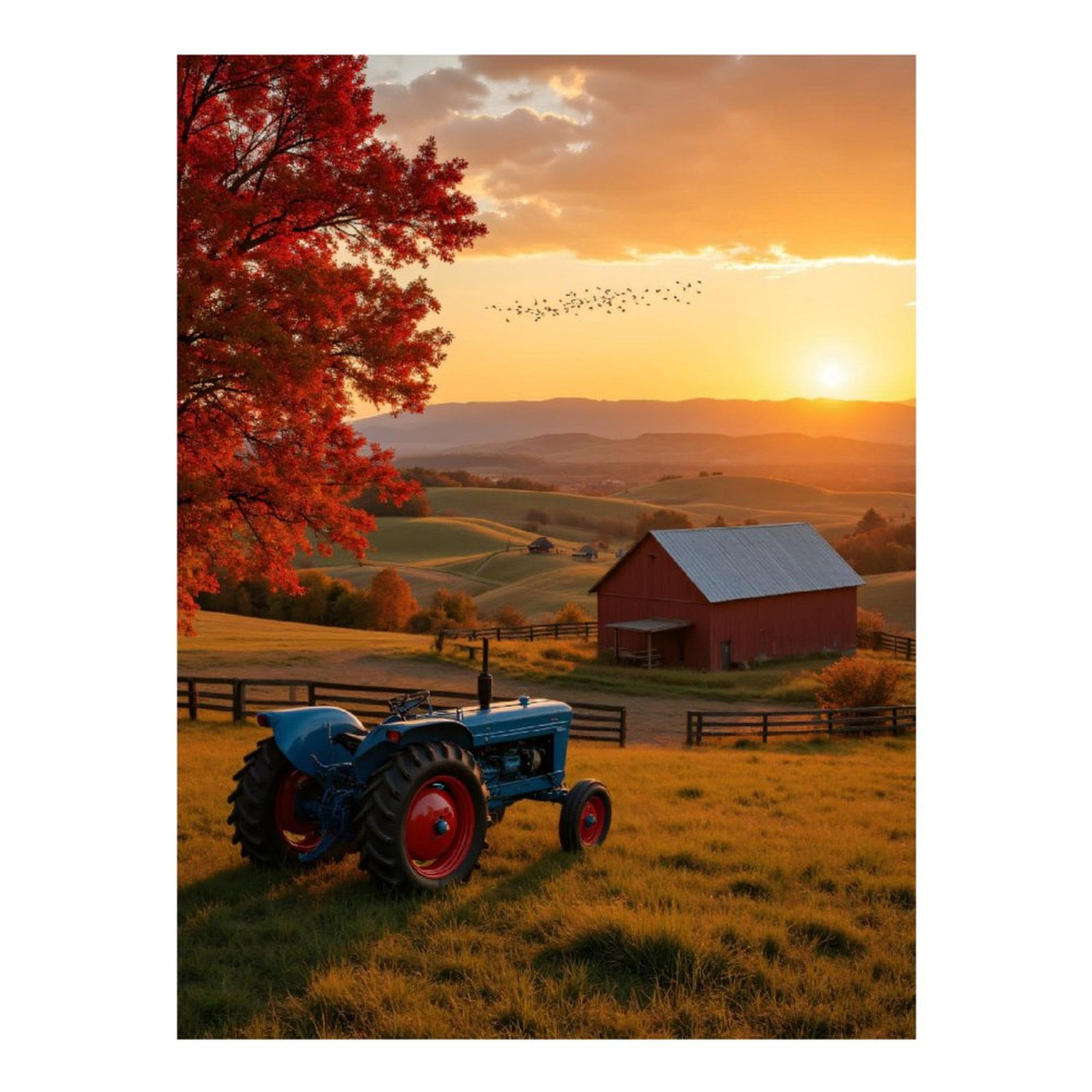 Diamond Art Kit for Adults, Sunset Tractor Autumn Farm Scene Diamond Painting for Adults Beginners, 5D DIY Diamond Art Painting Kits, Colorful Diamond Painting Craft for Home Decor 12x16