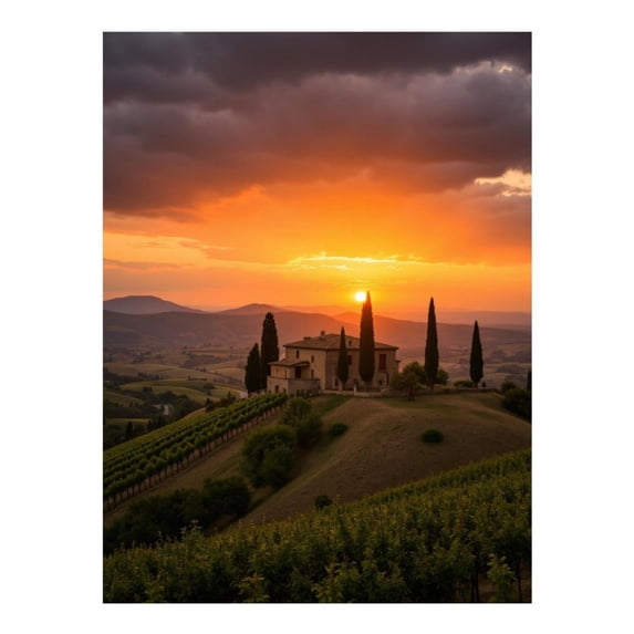 Diamond Art Kit for Adults, Sunset Over Tuscan Hills Diamond Painting for Adults Beginners, DIY Diamond Art Painting Kits, 5D Diamond Painting Crafts for Home Decor 12x16 Frameless