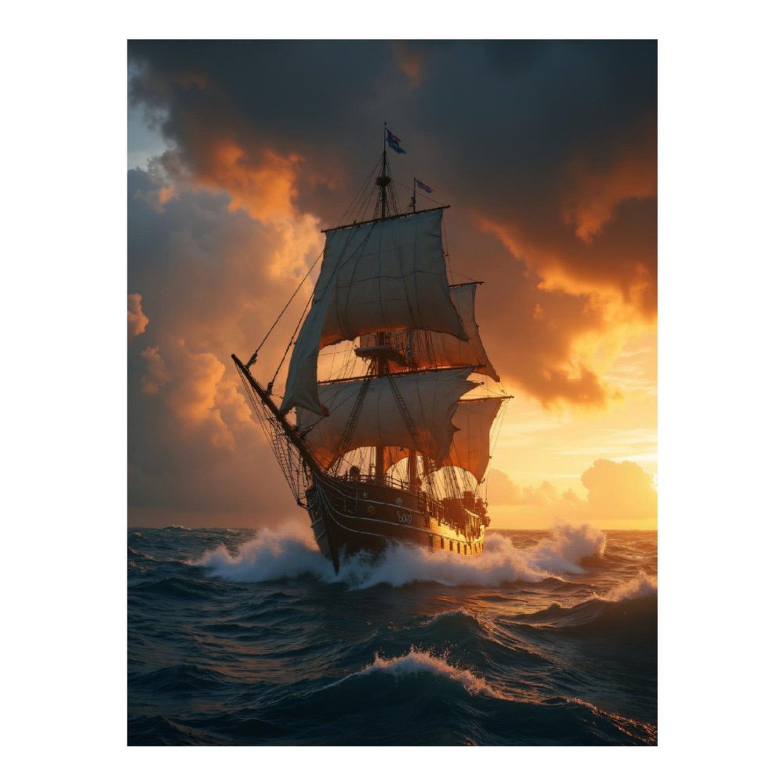 Diamond Art Kit for Adults, Sunset Voyage Tall Ship Ocean Waves Diamond Painting for Adults Beginners, 5D DIY Diamond Art Painting Kits, Colorful Diamond Painting Craft for Home Decor 12x16 Frameless