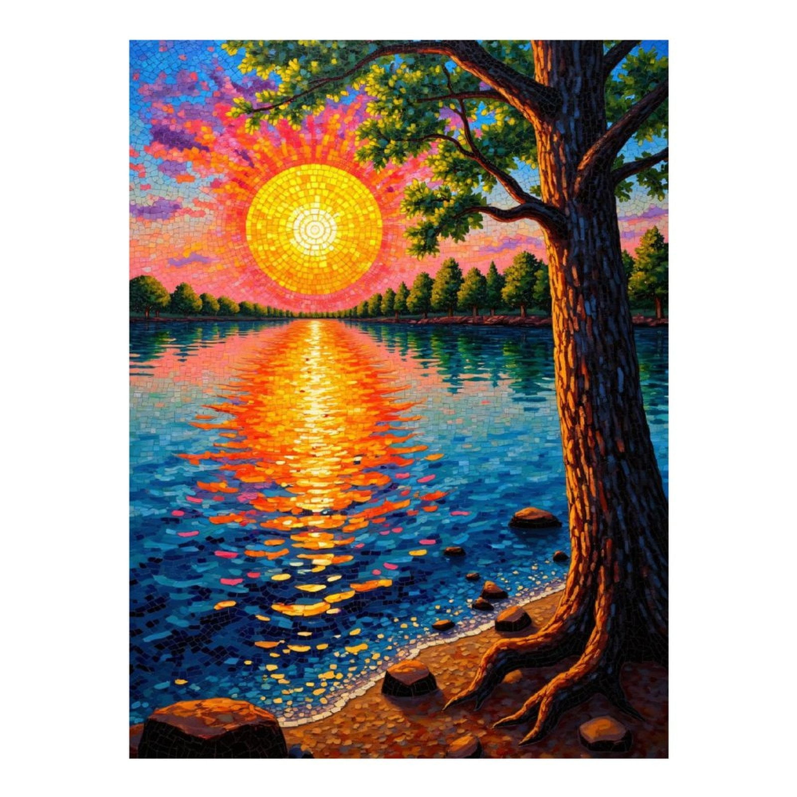 Diamond Art Kit for Adults, Sunset Over Water Mosaic Art Diamond Painting for Adults Beginners, 5D DIY Diamond Art Painting Kits, Colorful Diamond Painting Craft for Home Decor 12x16