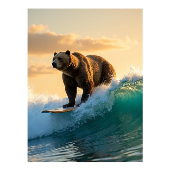 Diamond Art Kit for Adults, Surfing Bear Ocean Sunset Waves Diamond Painting for Adults Beginners, 5D DIY Diamond Art Painting Kits, Colorful Diamond Painting Craft for Home Decor 12x16