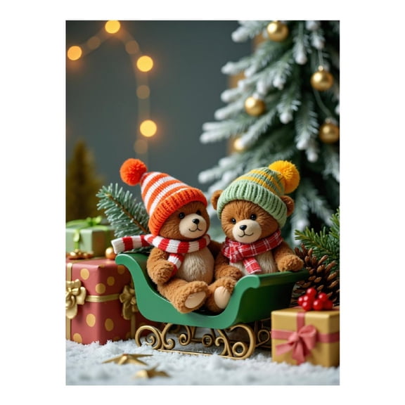 Diamond Art Kit for Adults, Teddy Bears Holiday Sleigh Scene Diamond Painting for Adults Beginners, DIY Diamond Art Painting Kits, 5D Diamond Painting Crafts for Home Decor 12x16 Frameless
