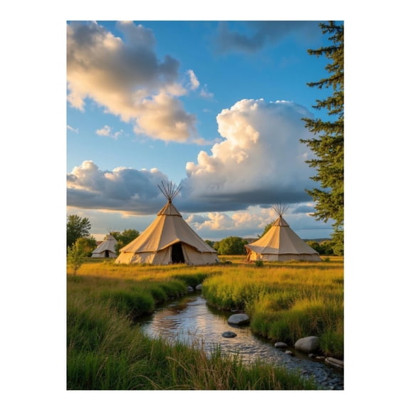 Diamond Art Kit for Adults, Teepees Meadow Stream Clouds Sky Diamond Painting for Adults Beginners, DIY Diamond Art Painting Kits, 5D Diamond Painting Crafts for Home Decor 12x16 Frameless