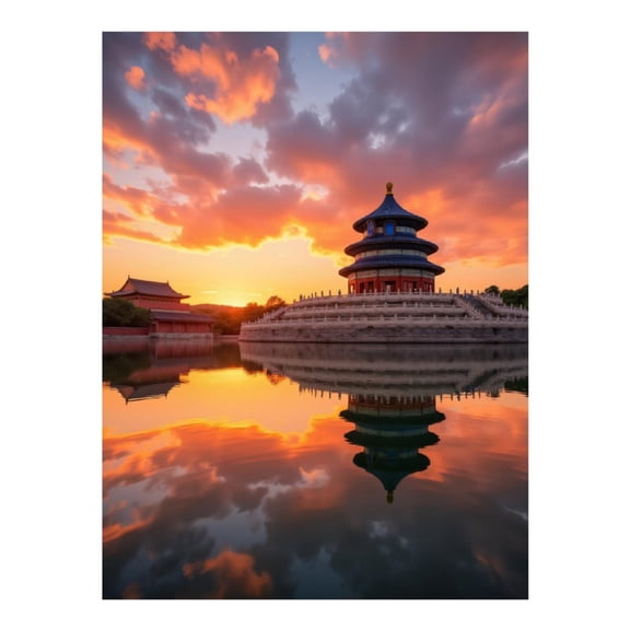 Diamond Art Kit for Adults, Temple Sunset Reflection Diamond Painting for Adults Beginners, DIY Diamond Art Painting Kits, 5D Diamond Painting Crafts for Home Decor 12x16 Frameless