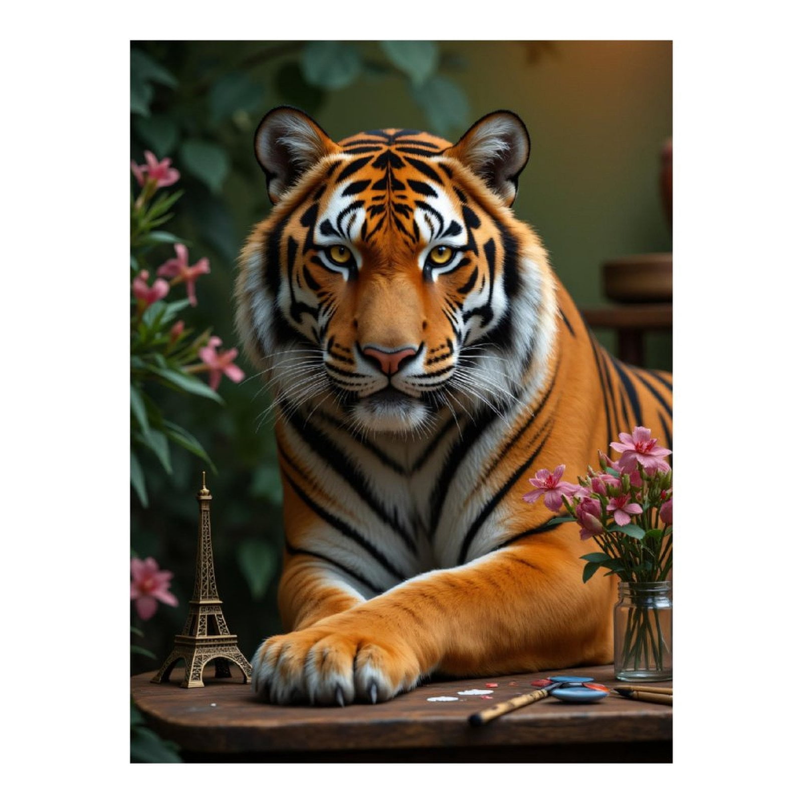 Diamond Art Kit for Adults, Tiger Art Flowers Miniature Tower Diamond Painting for Adults Beginners, 5D DIY Diamond Art Painting Kits, Colorful Diamond Painting Craft for Home Decor 12x16