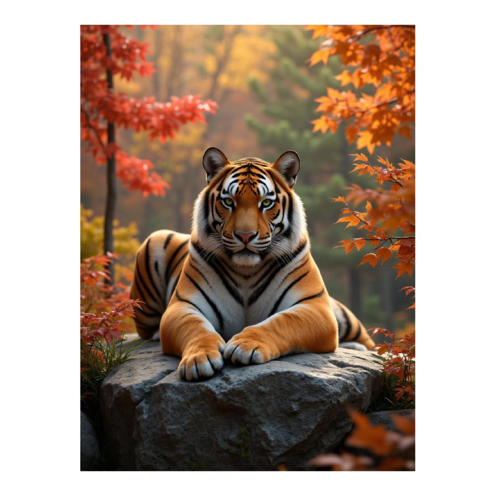 Diamond Art Kit for Adults, Tiger Autumn Serenity On Rock Diamond Painting for Adults Beginners, 5D DIY Diamond Art Painting Kits, Colorful Diamond Painting Craft for Home Decor 12x16