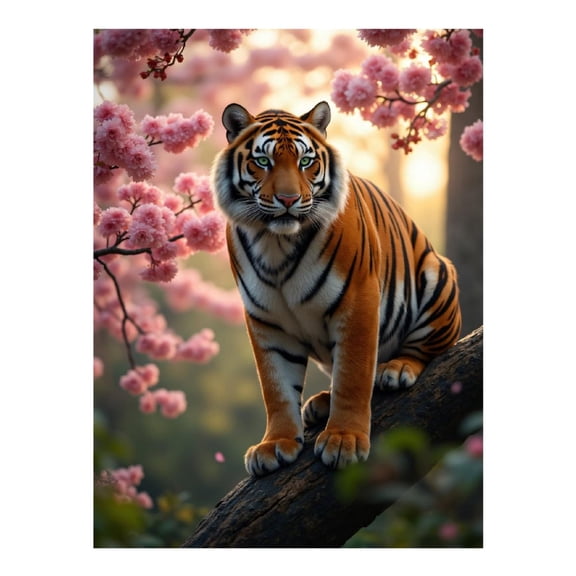 Diamond Art Kit for Adults, Tiger Cherry Blossom Nature Scene Diamond Painting for Adults Beginners, 5D DIY Diamond Art Painting Kits, Colorful Diamond Painting Craft for Home Decor 12x16