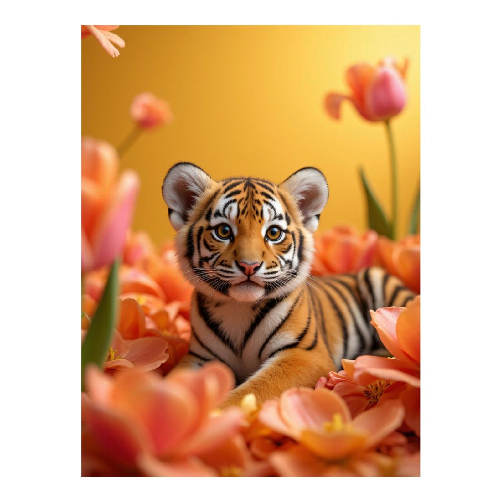 Diamond Art Kit for Adults, Tiger Cub Among Orange Tulips Diamond Painting for Adults Beginners, DIY Diamond Art Painting Kits, 5D Diamond Painting Crafts for Home Decor 12x16 Frameless