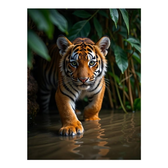 Diamond Art Kit for Adults, Tiger Cub Jungle Exploration Water Diamond Painting for Adults Beginners, DIY Diamond Art Painting Kits, 5D Diamond Painting Crafts for Home Decor 12x16 Frameless