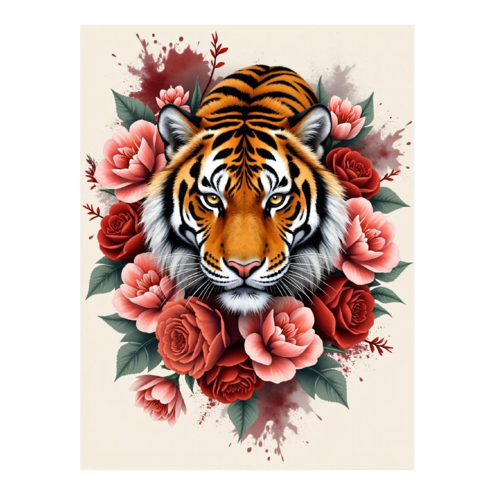 Diamond Art Kit for Adults, Tiger Flowers Art Print Diamond Painting for Adults Beginners, 5D DIY Diamond Art Painting Kits, Colorful Diamond Painting Craft for Home Decor 12x16