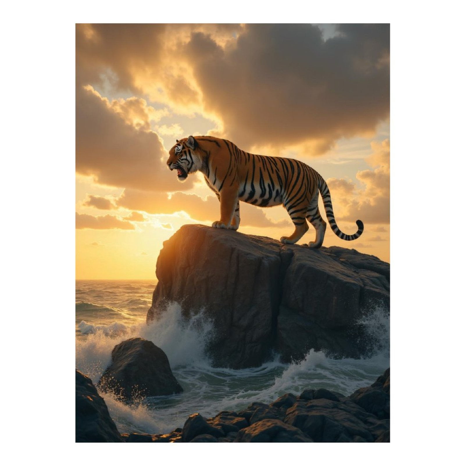 Diamond Art Kit for Adults, Tiger Sunset Ocean Rocks Majesty Diamond Painting for Adults Beginners, 5D DIY Diamond Art Painting Kits, Colorful Diamond Painting Craft for Home Decor 12x16
