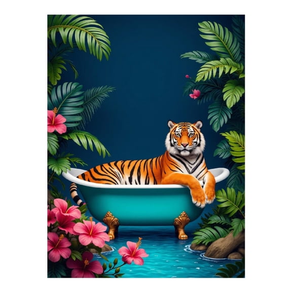 Diamond Art Kit for Adults, Tiger In Tub Tropical Oasis Diamond Painting for Adults Beginners, DIY Diamond Art Painting Kits, 5D Diamond Painting Crafts for Home Decor 12x16 Frameless