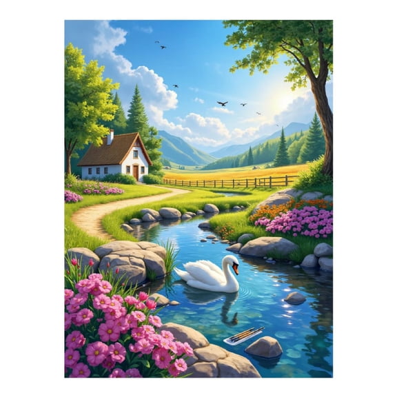 Diamond Art Kit for Adults, Tranquil Cottage Stream Scene Diamond Painting for Adults Beginners, DIY Diamond Art Painting Kits, 5D Diamond Painting Crafts for Home Decor 12x16 Frameless