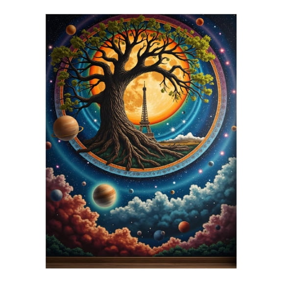 Diamond Art Kit for Adults, Tree Eiffel Tower Cosmic Planets Diamond Painting for Adults Beginners, 5D DIY Diamond Art Painting Kits, Colorful Diamond Painting Craft for Home Decor 12x16