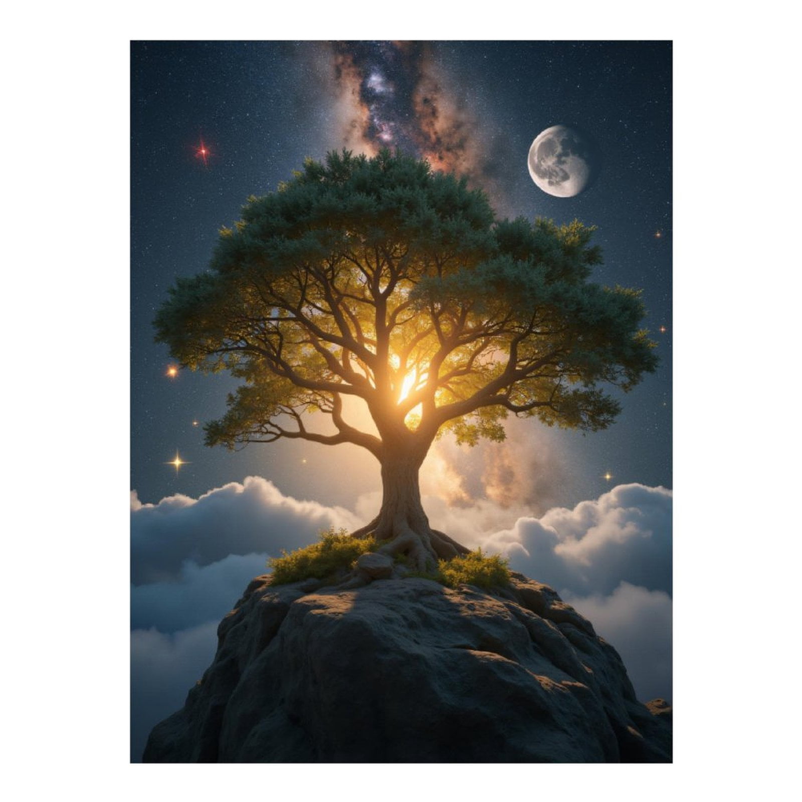 Diamond Art Kit for Adults, Tree Moon Stars Rock Night Sky Diamond Painting for Adults Beginners, DIY Diamond Art Painting Kits, 5D Diamond Painting Crafts for Home Decor 12x16 Frameless