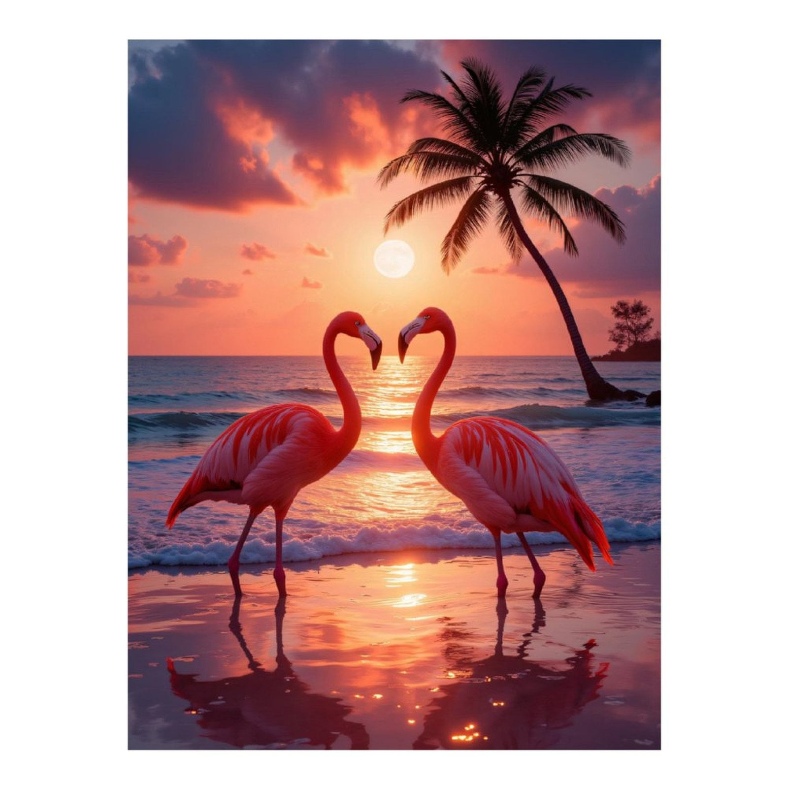 Diamond Art Kit for Adults, Tropical Flamingos Sunset Beach Diamond Painting for Adults Beginners, DIY Diamond Art Painting Kits, 5D Diamond Painting Crafts for Home Decor 12x16 Frameless