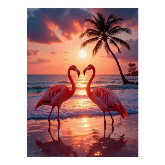Diamond Art Kit for Adults, Tropical Flamingos Sunset Beach Diamond Painting for Adults Beginners, DIY Diamond Art Painting Kits, 5D Diamond Painting Crafts for Home Decor 12x16 Frameless