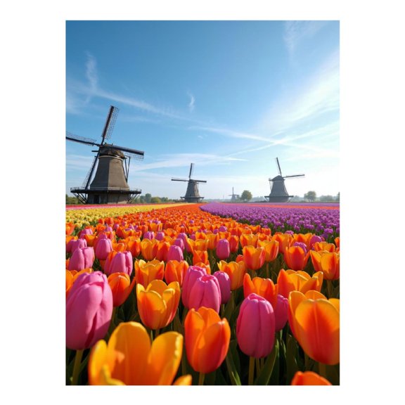 Diamond Art Kit for Adults, Tulip Field Windmills Blue Sky Diamond Painting for Adults Beginners, 5D DIY Diamond Art Painting Kits, Colorful Diamond Painting Craft for Home Decor 12x16