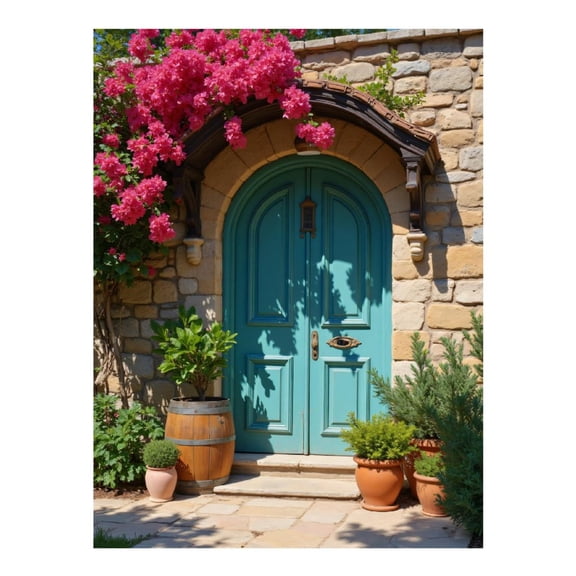 Diamond Art Kit for Adults, Turquoise Door Stone Wall Blooming Bouquet Diamond Painting for Adults Beginners, DIY Diamond Art Painting Kits, 5D Diamond Painting Crafts for Home Decor 12x16 Frameless