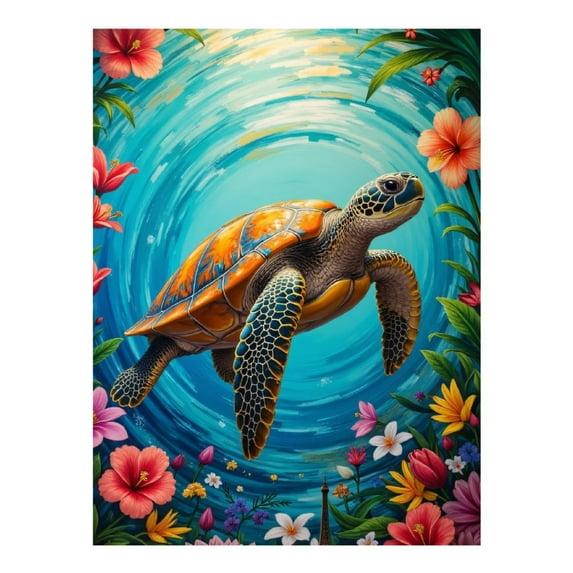 Diamond Art Kit for Adults, Turtle Ocean Floral Fantasy Diamond Painting for Adults Beginners, 5D DIY Diamond Art Painting Kits, Colorful Diamond Painting Craft for Home Decor 12x16
