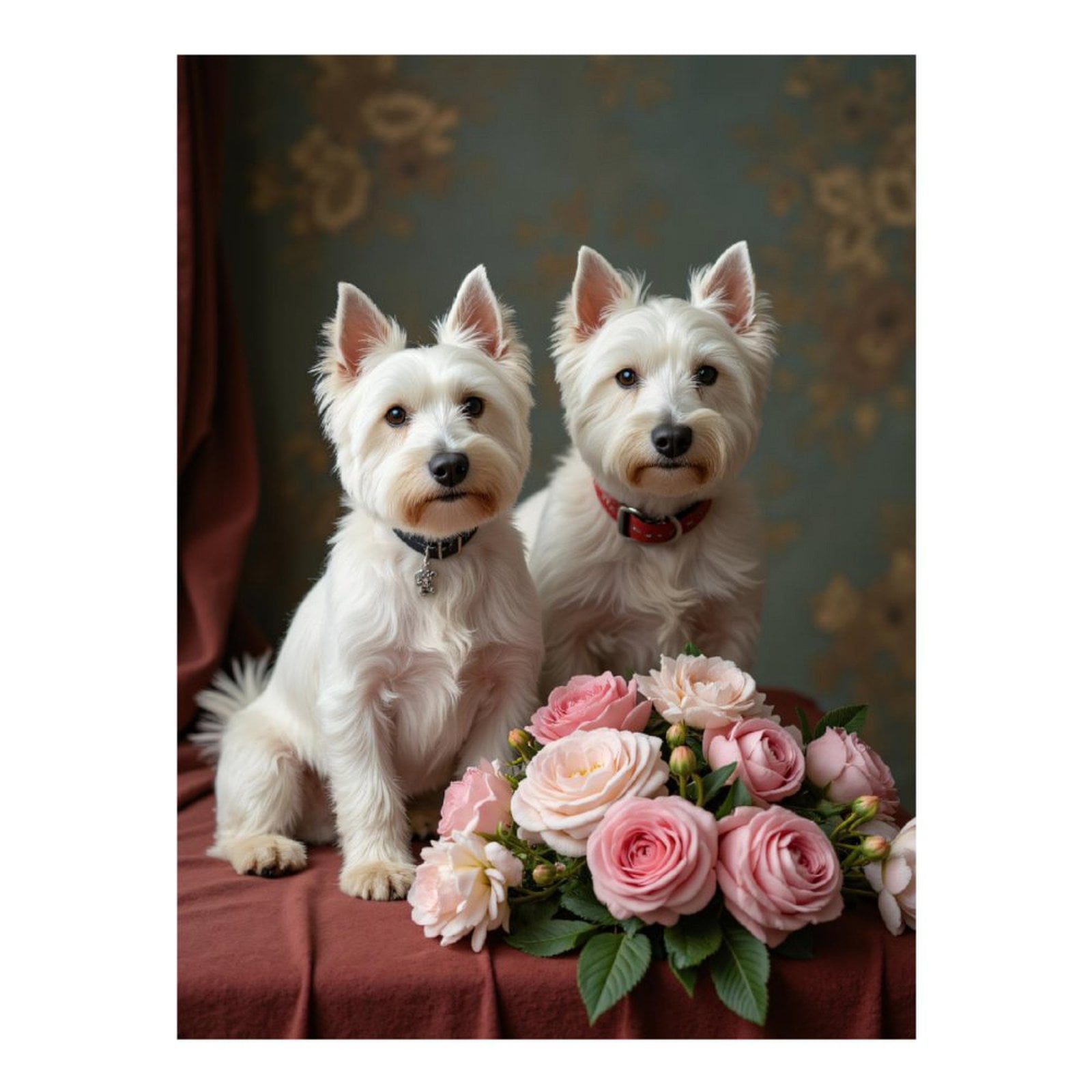 Diamond Art Kit for Adults, Two Dogs Pink Roses Portrait Diamond Painting for Adults Beginners, DIY Diamond Art Painting Kits, 5D Diamond Painting Crafts for Home Decor 12x16 Frameless