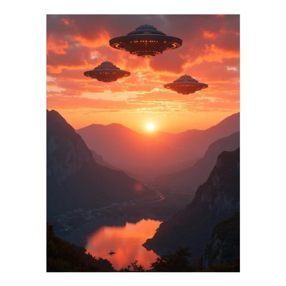 Diamond Art Kit for Adults, UFOs Over Mountain Sunset Lake Diamond Painting for Adults Beginners, DIY Diamond Art Painting Kits, 5D Diamond Painting Crafts for Home Decor 12x16 Frameless