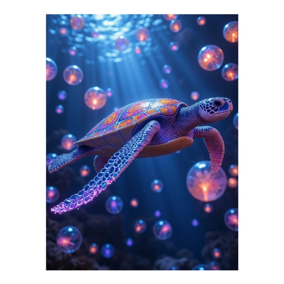 Diamond Art Kit for Adults, Underwater Turtle Neon Bubbles Diamond Painting for Adults Beginners, 5D DIY Diamond Art Painting Kits, Colorful Diamond Painting Craft for Home Decor 12x16