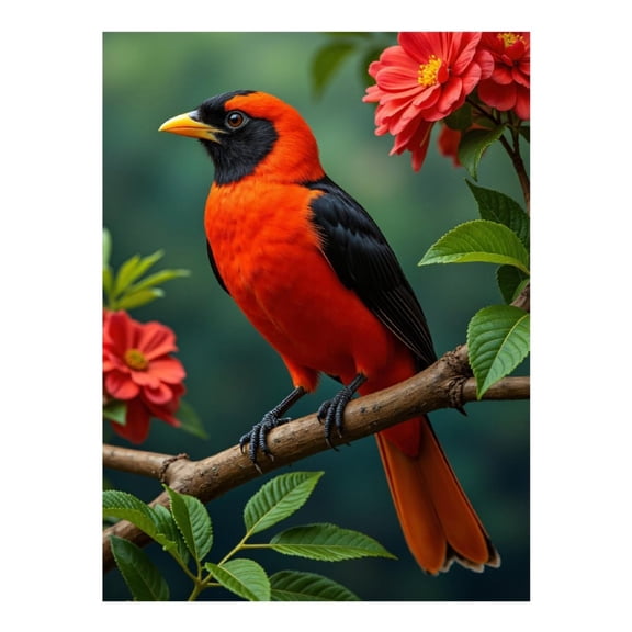 Diamond Art Kit for Adults, Vibrant Scarlet Bird On Branch Diamond Painting for Adults Beginners, 5D DIY Diamond Art Painting Kits, Colorful Diamond Painting Craft for Home Decor 12x16
