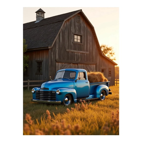 Diamond Art Kit for Adults, Vintage Blue Pickup Rustic Barn Diamond Painting for Adults Beginners, DIY Diamond Art Painting Kits, 5D Diamond Painting Crafts for Home Decor 12x16 Frameless