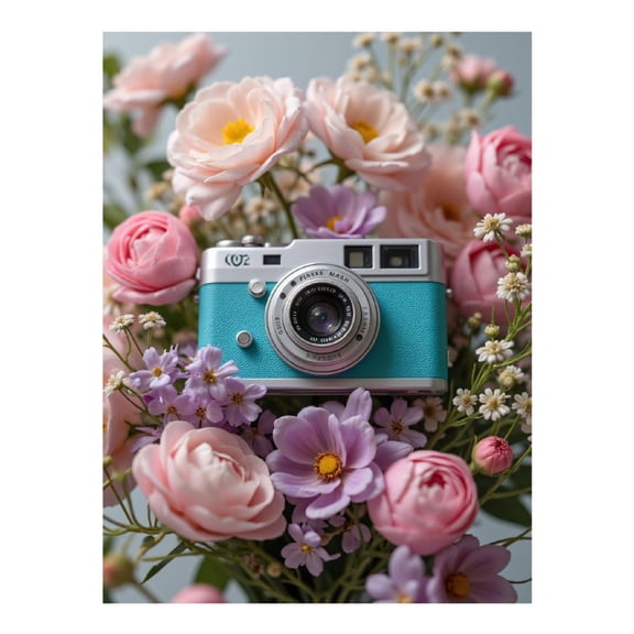 Diamond Art Kit for Adults, Vintage Camera Floral Display Diamond Painting for Adults Beginners, 5D DIY Diamond Art Painting Kits, Colorful Diamond Painting Craft for Home Decor 12x16