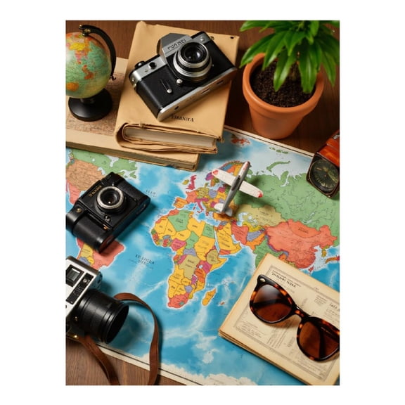 Diamond Art Kit for Adults, Vintage Cameras Travel Map Adventure Diamond Painting for Adults Beginners, DIY Diamond Art Painting Kits, 5D Diamond Painting Crafts for Home Decor 12x16 Frameless